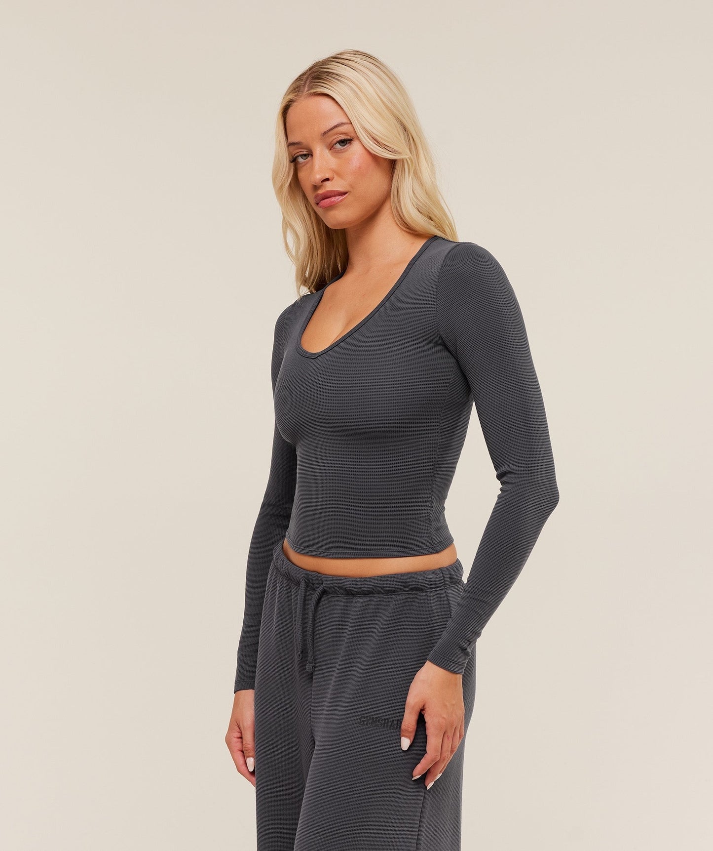 Gymshark Waffle Long Sleeve Top - Grey