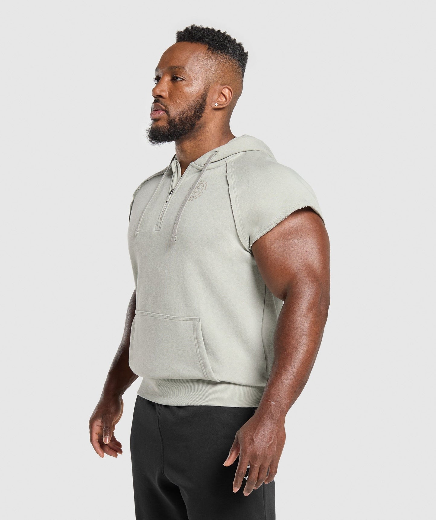 Gymshark Legacy 1/4 Zip Cap Sleeve Hoodie - Stone Grey