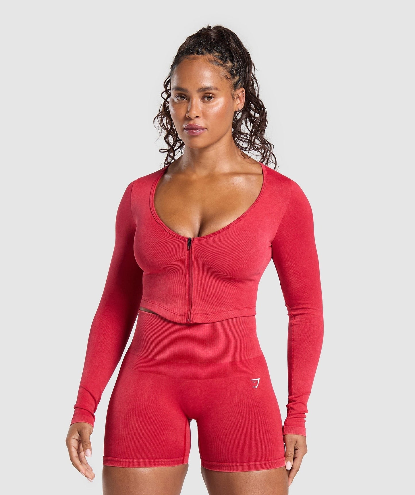Gymshark Gains Seamless Washed Zip Up Jacket - Carmine Red