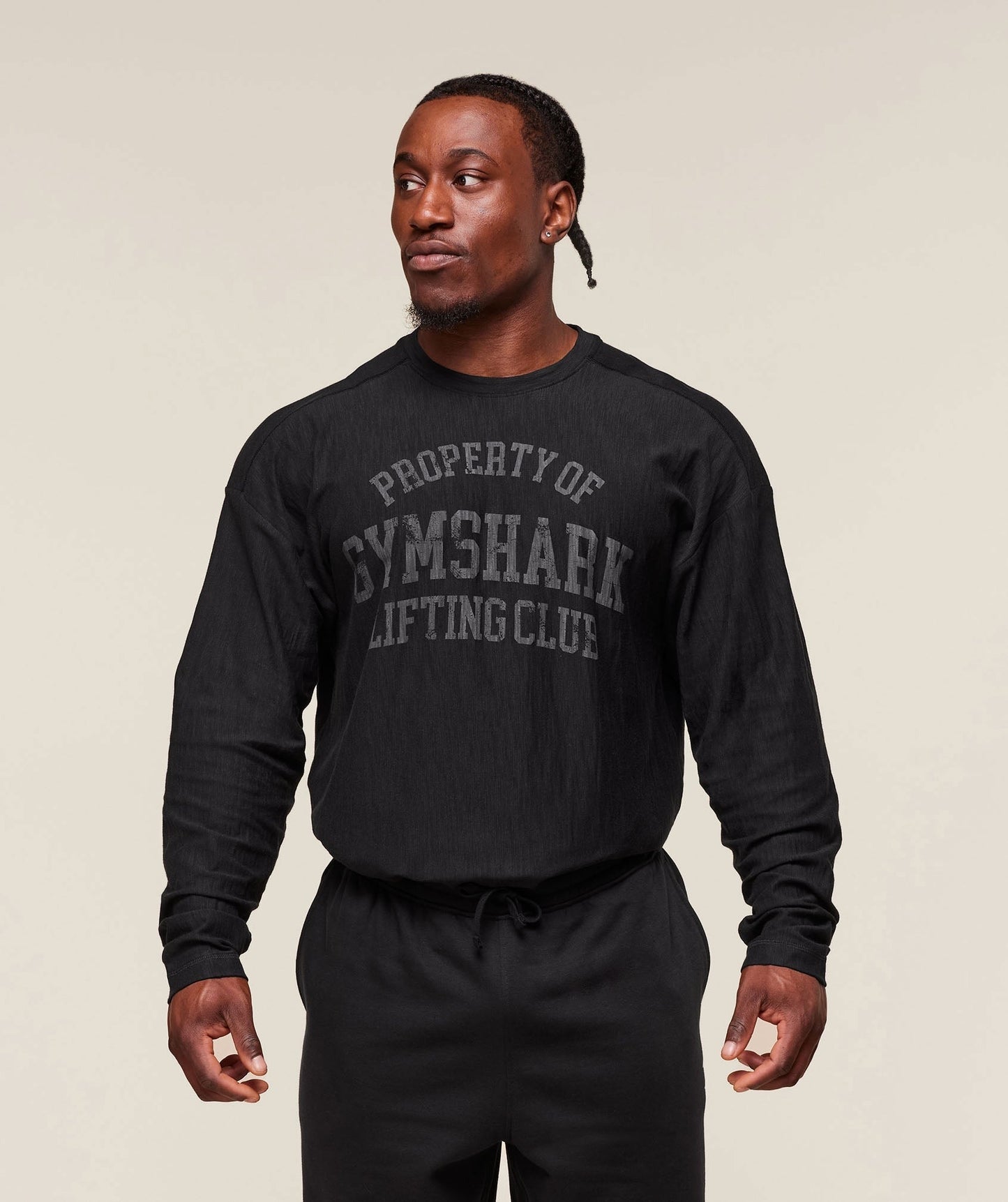 Gymshark Lightweight Slub Textured Lifting Authenticator OS LS T-shirt - Black