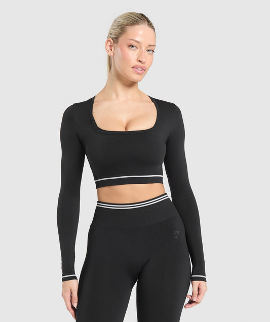 Gymshark Contrast Seamless Crop Top - Black