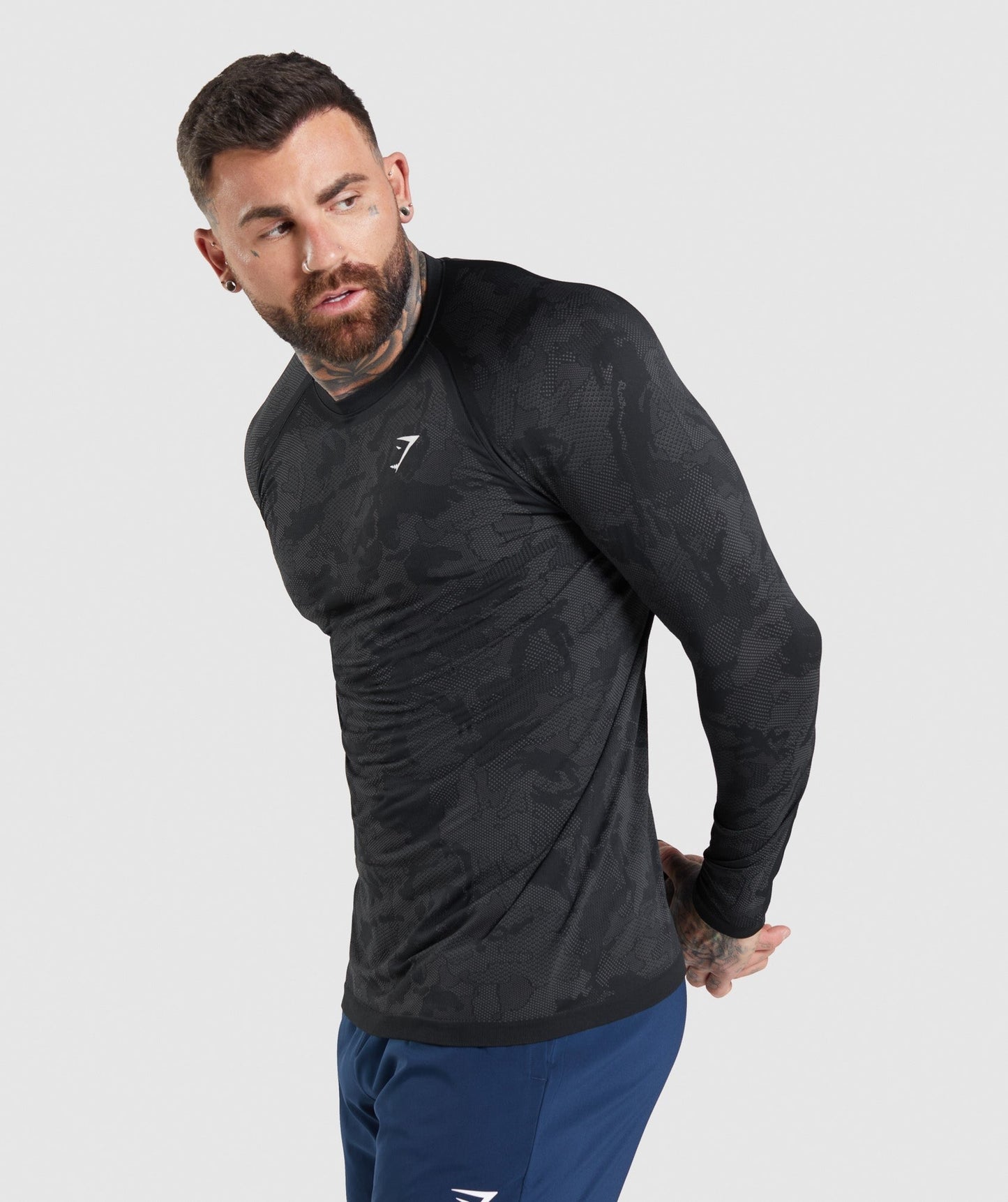Gymshark Geo Seamless Long Sleeve T-Shirt - Black/Charcoal Grey