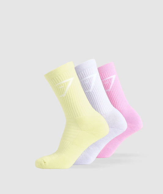 Gymshark Crew Socks 3pk - Refresh Yellow/Fresh Lilac/Sour Pink